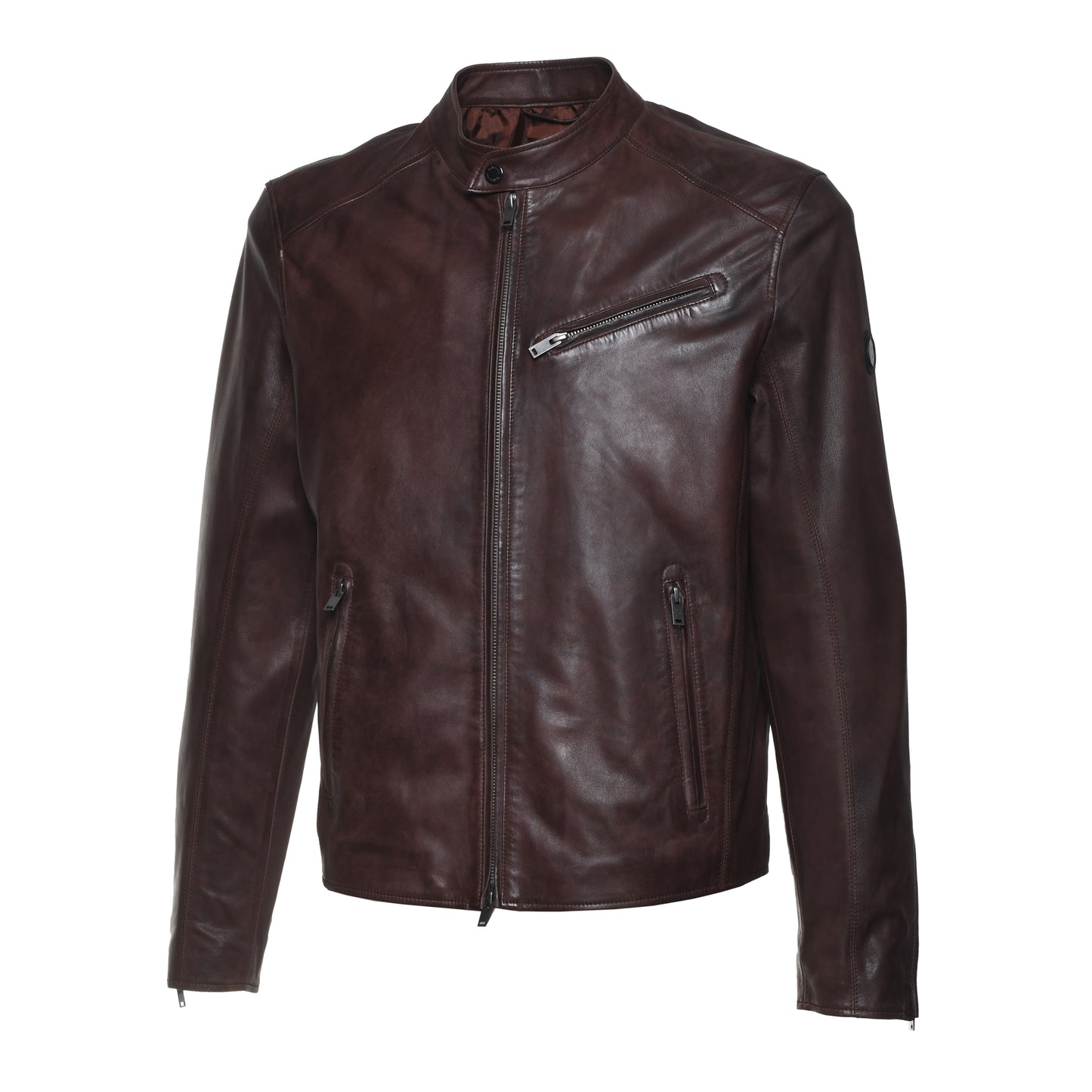 Veste en cuir vieilli marron