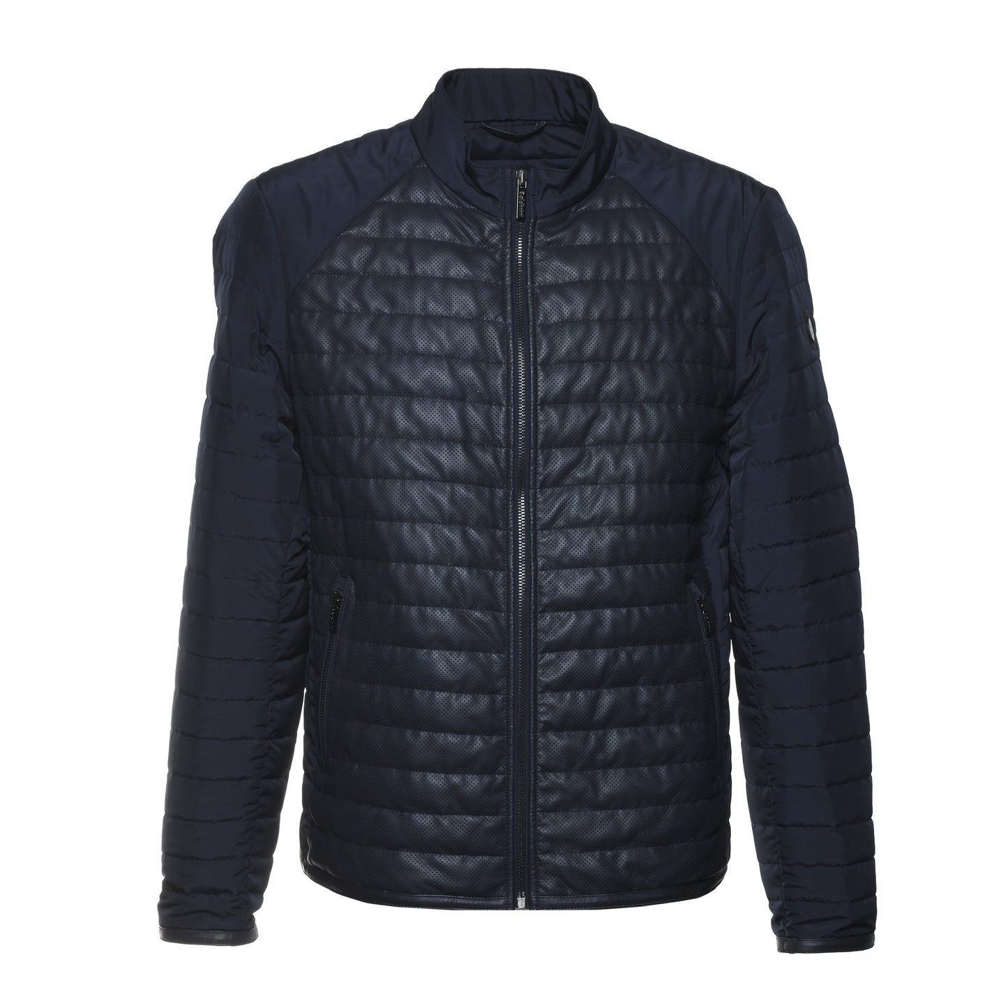 Veste en cuir et tissu bleu