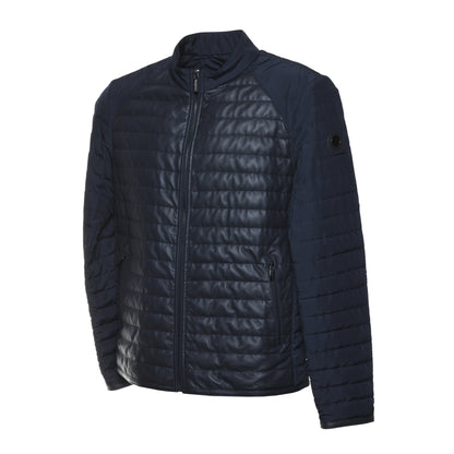 Veste en cuir et tissu bleu