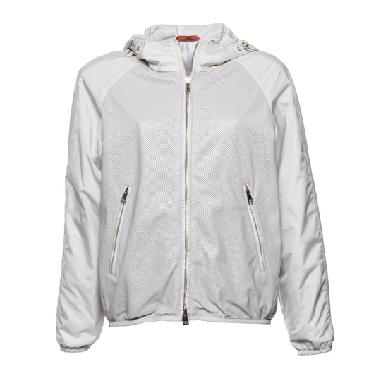 Veste en cuir et tissu glacier