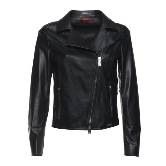 Blouson en cuir perforé noir
