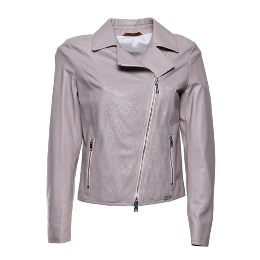 Blouson en cuir perforé couleur chair