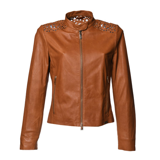 Veste en cuir brun