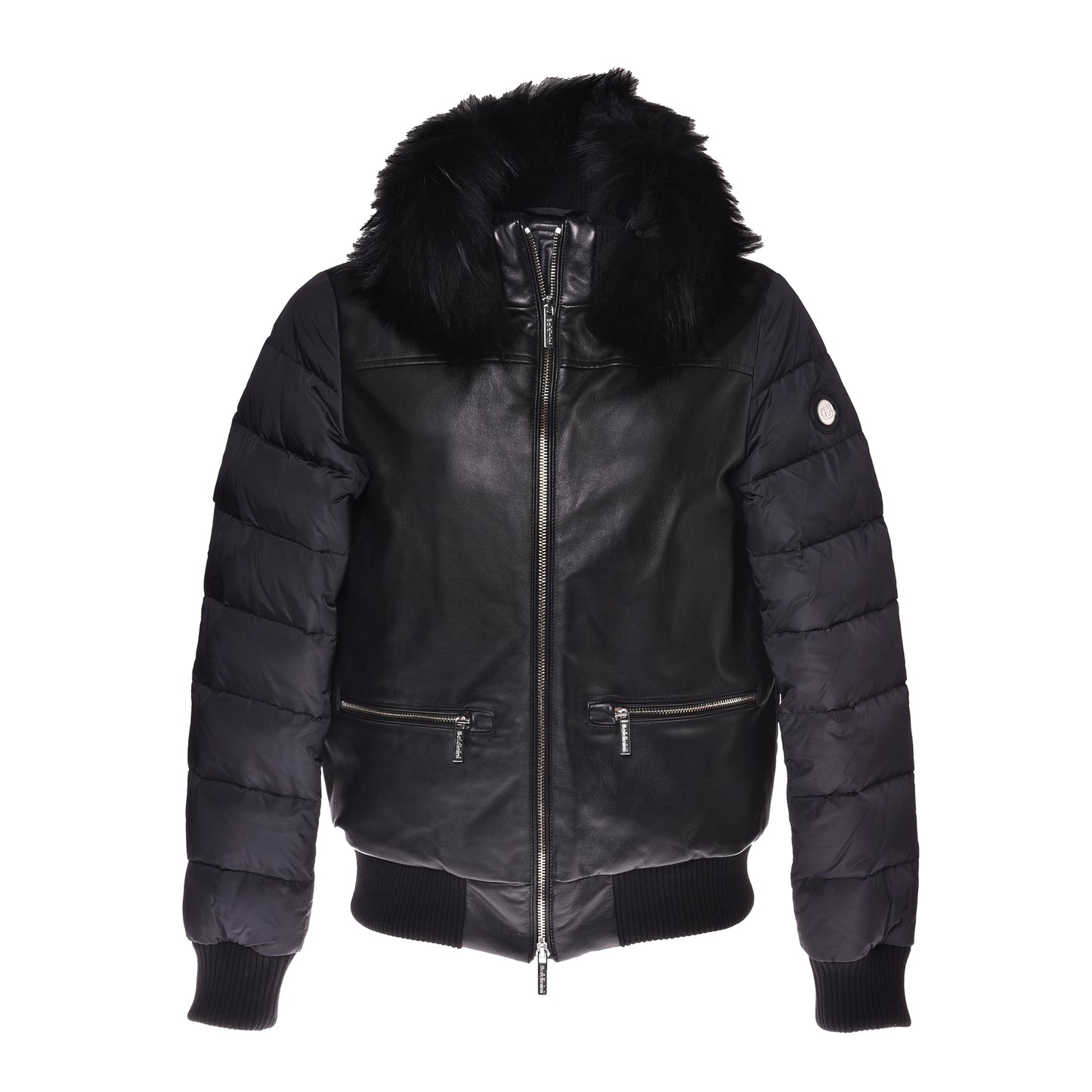 Veste en cuir et tissu nylon noir