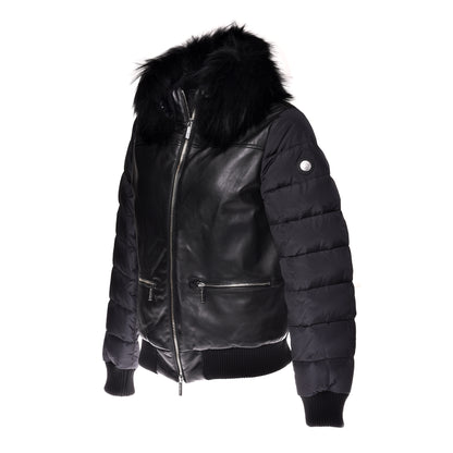 Veste en cuir et tissu nylon noir
