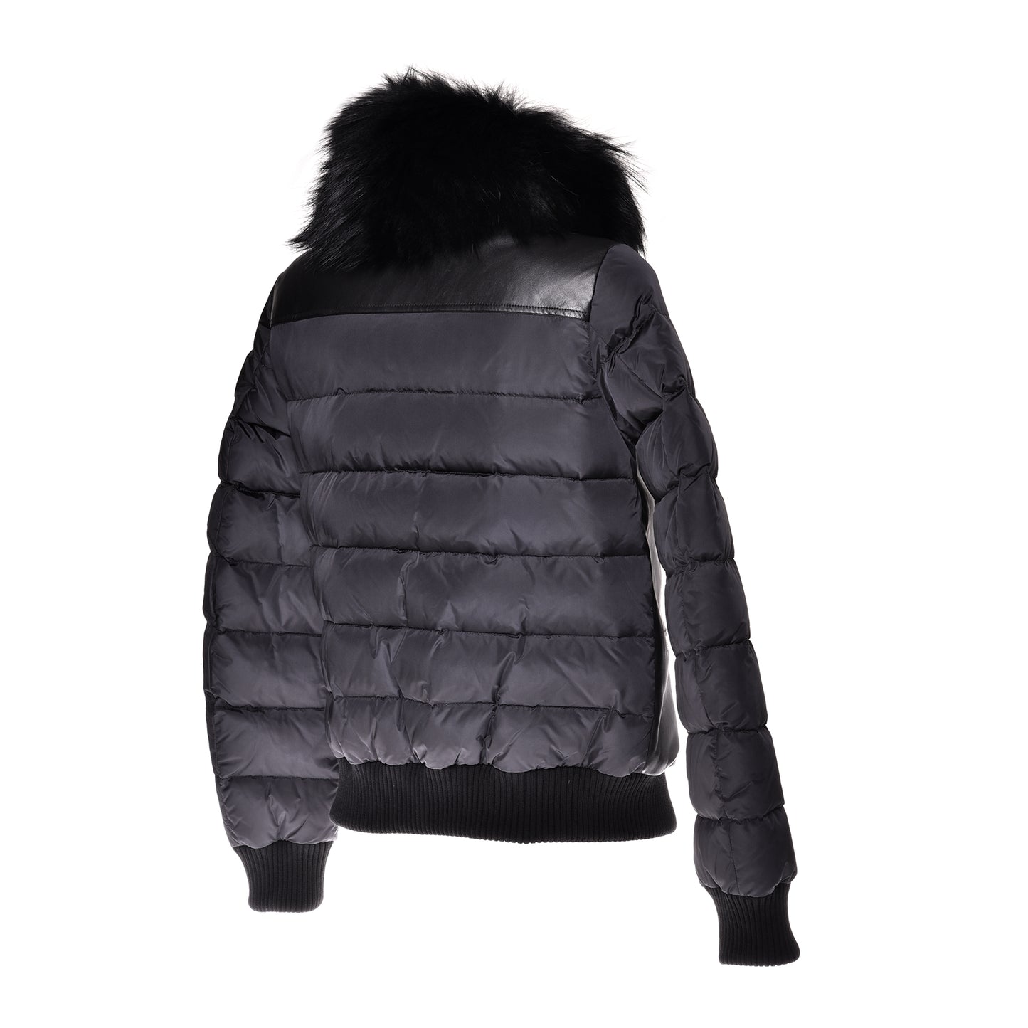 Veste en cuir et tissu nylon noir