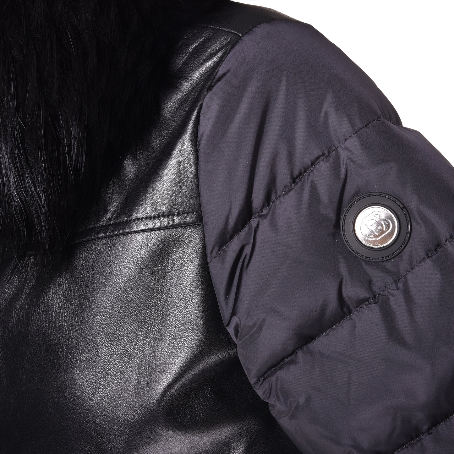 Veste en cuir et tissu nylon noir