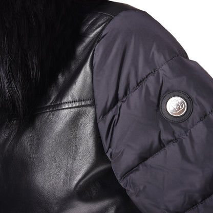 Veste en cuir et tissu nylon noir