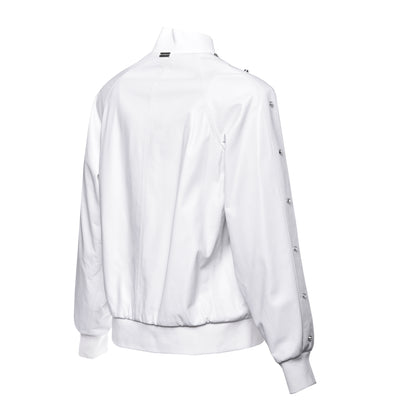 Bombers en cuir blanc et maxi strass