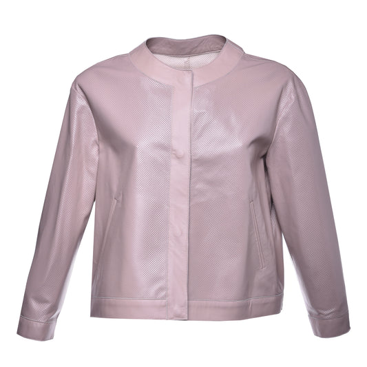Veste en cuir nappa perforé couleur chair