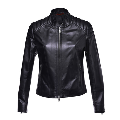 Blouson biker en cuir nappa noir
