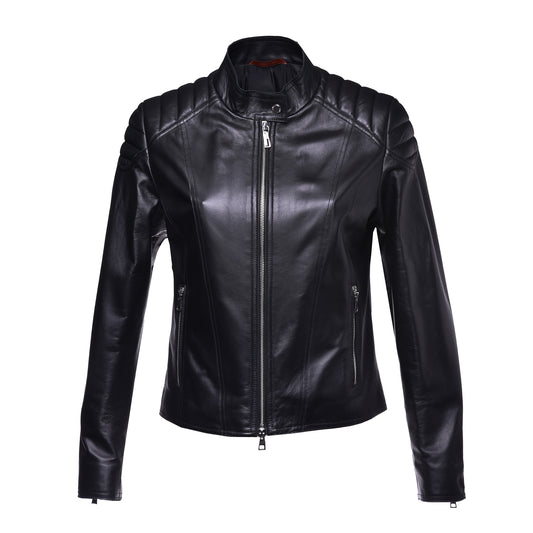 Blouson biker en cuir nappa noir