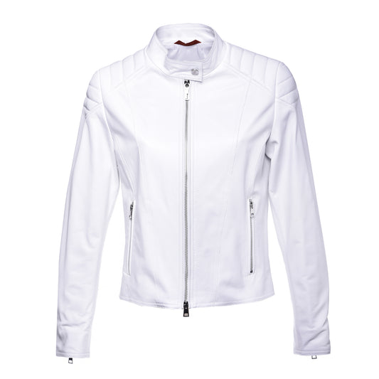 Blouson biker en cuir nappa blanc