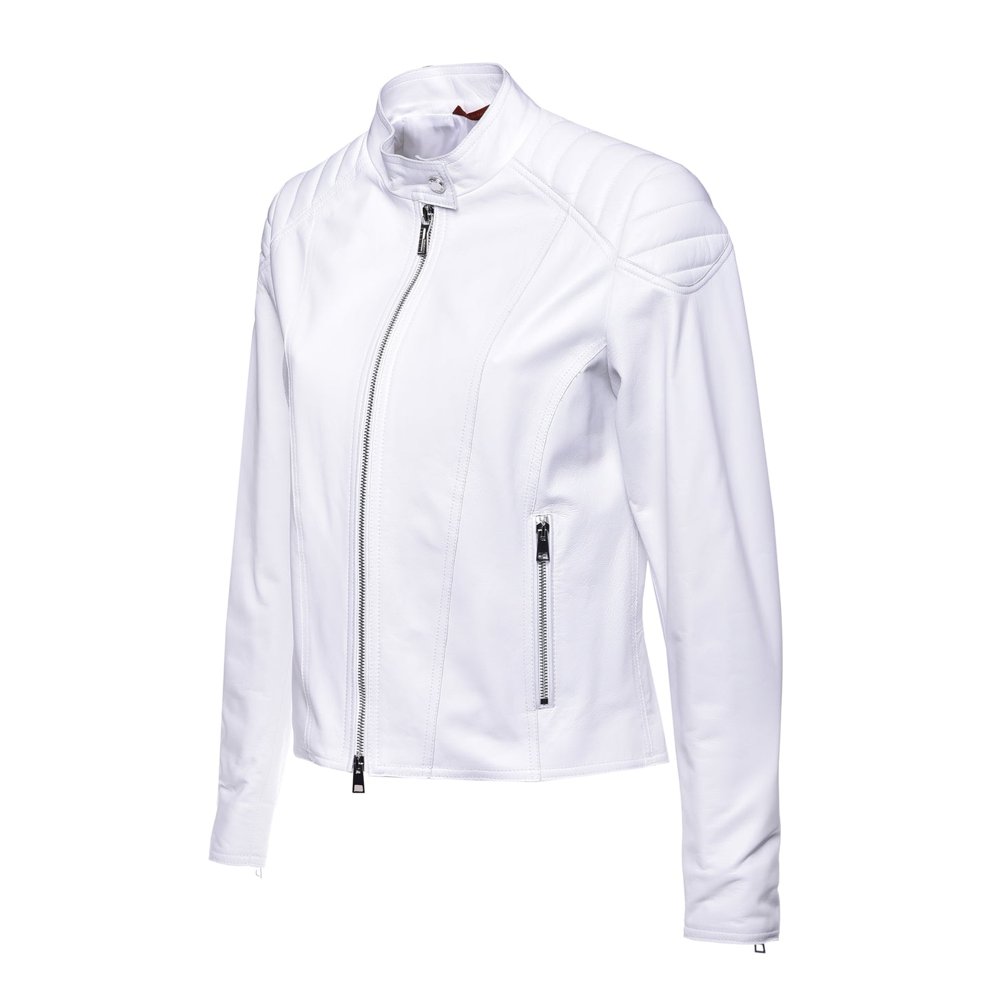 Blouson biker en cuir nappa blanc