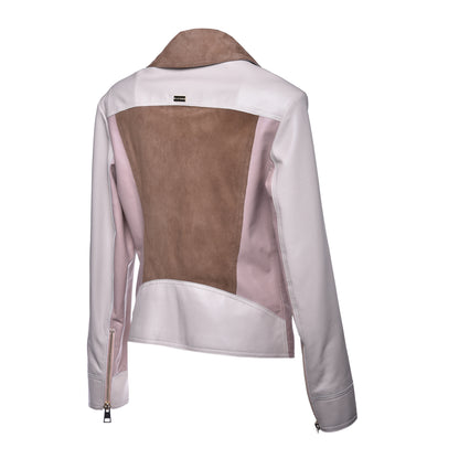 Blouson en daim taupe et cuir nappa crème