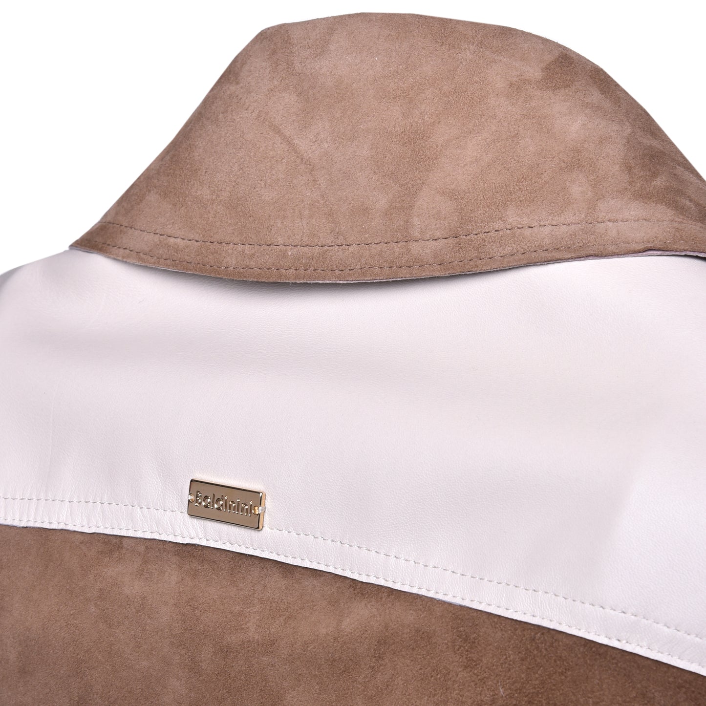 Blouson en daim taupe et cuir nappa crème