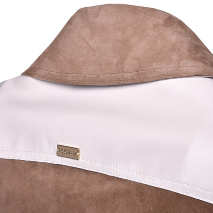 Blouson en daim taupe et cuir nappa crème