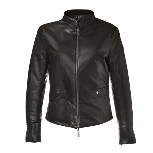 Veste réversible en cuir et tissu noir