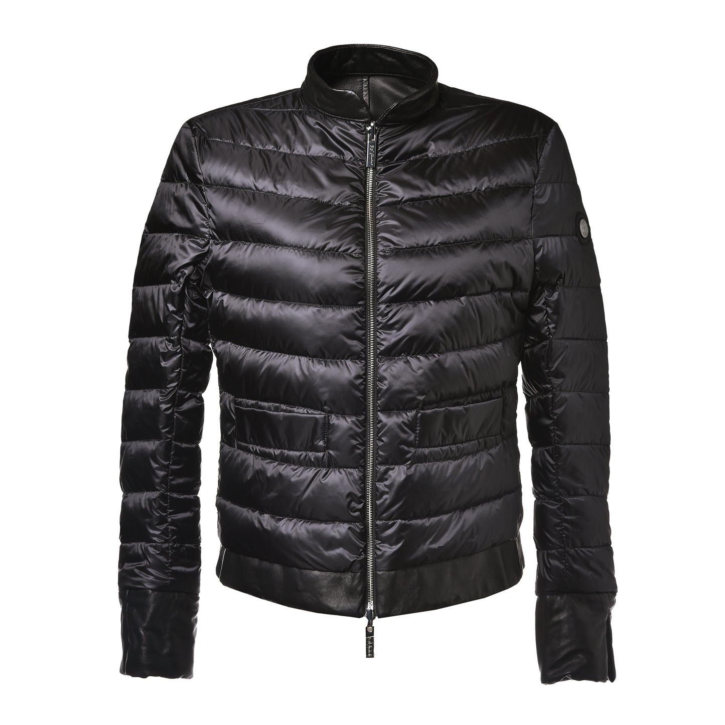 Veste réversible en cuir et tissu noir