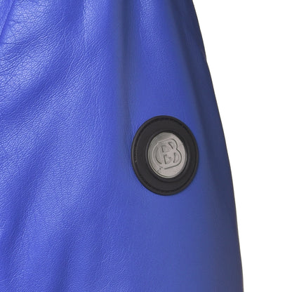Veste réversible en cuir et tissu bleu