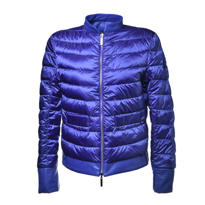 Veste réversible en cuir et tissu bleu