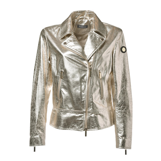 Veste en cuir lamé or