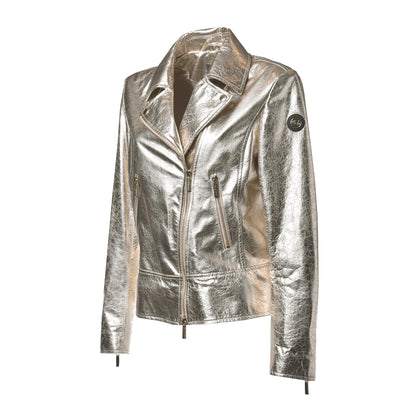 Veste en cuir lamé or