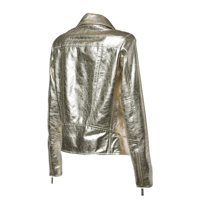 Veste en cuir lamé or