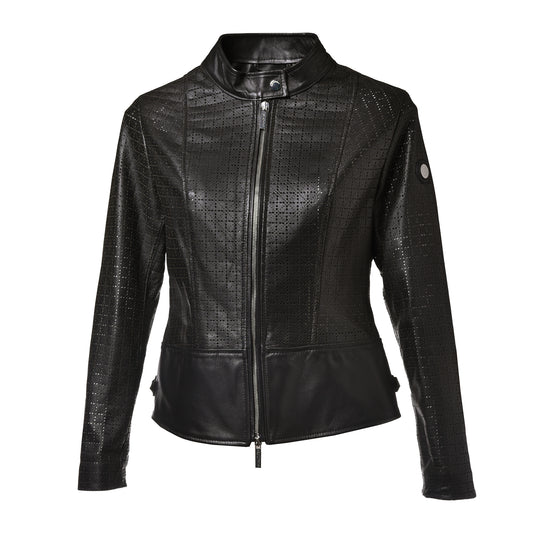 Veste en cuir nappa noir perforé