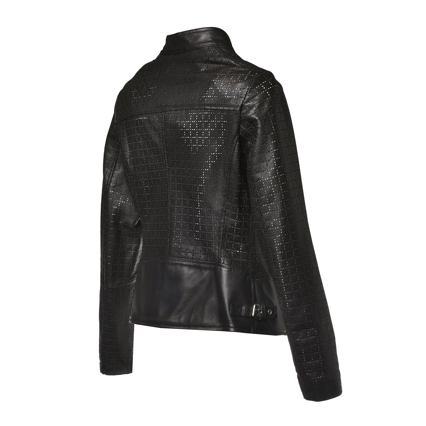 Veste en cuir nappa noir perforé