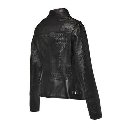 Veste en cuir nappa noir perforé