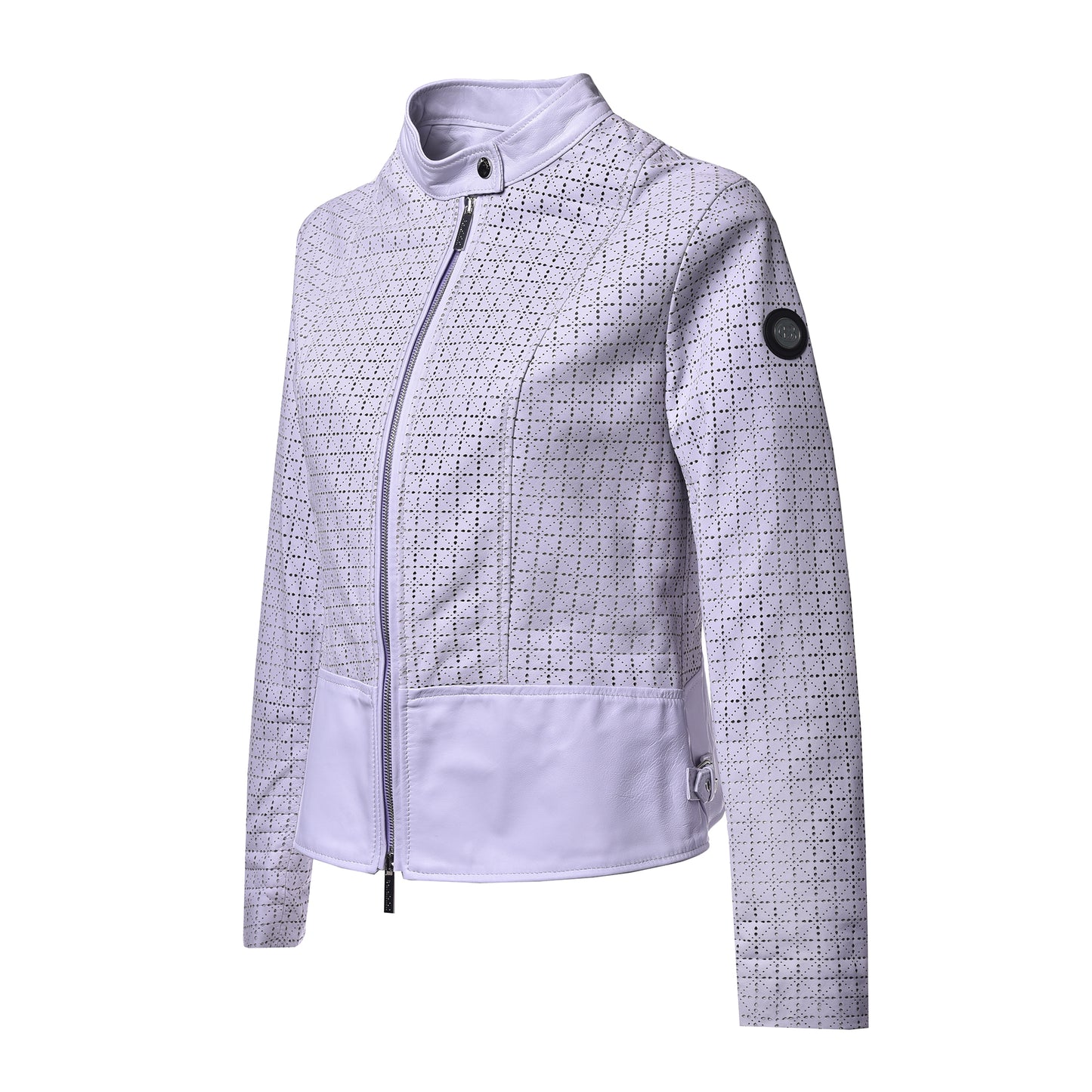 Veste en cuir nappa lilas perforé