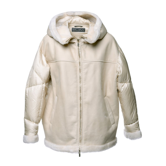 Veste en shearling et tissu miel