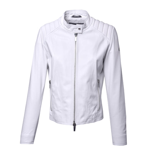 Blouson biker en cuir nappa blanc