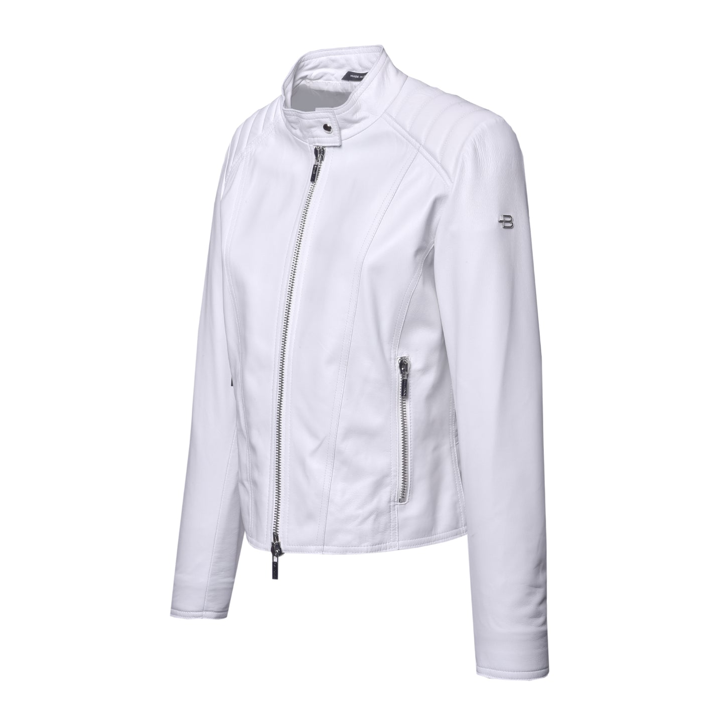 Blouson biker en cuir nappa blanc