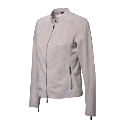 Biker en daim perforé beige
