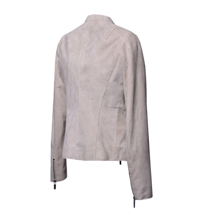 Biker en daim perforé beige