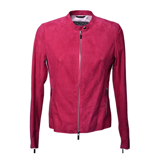 Biker en daim fuchsia