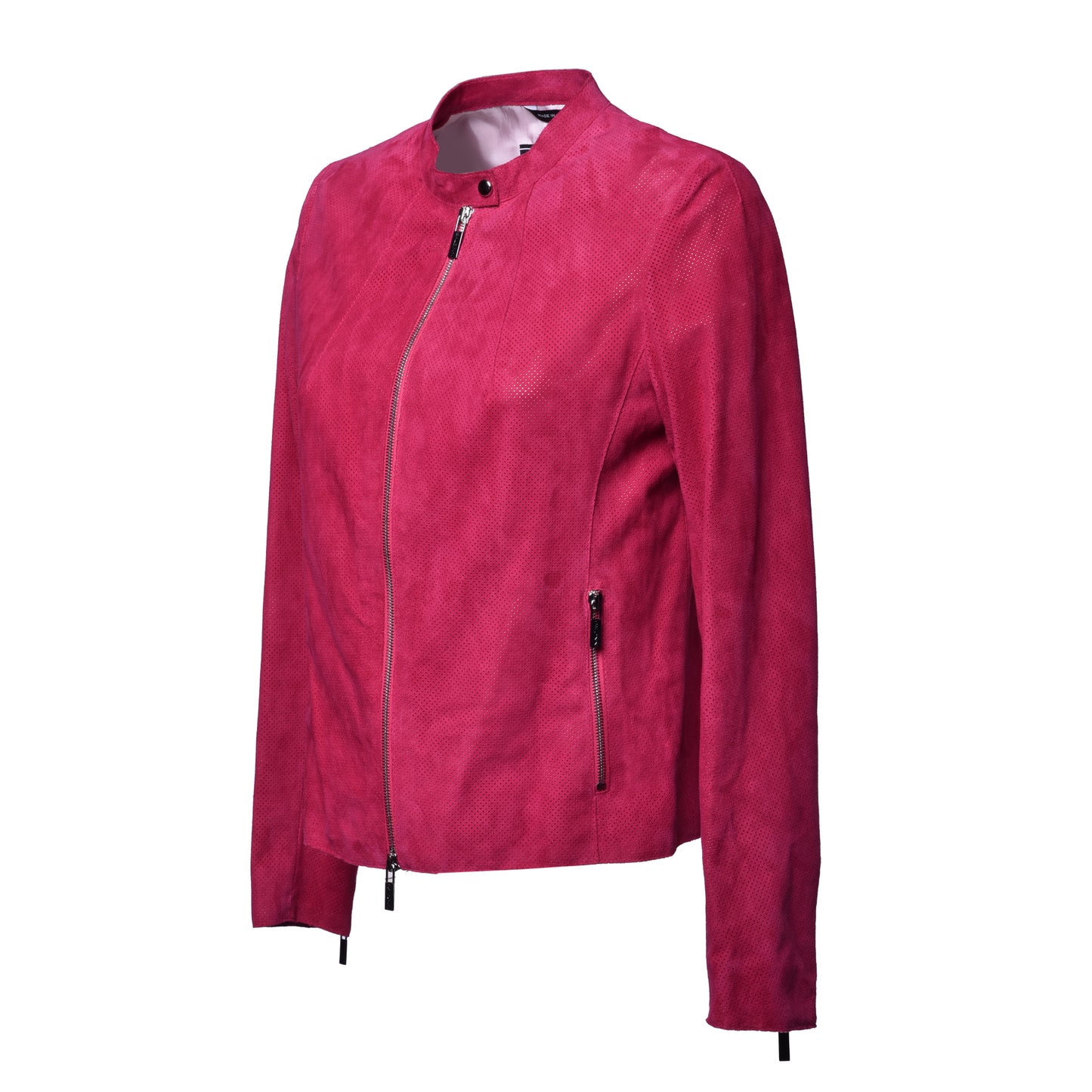 Biker en daim fuchsia