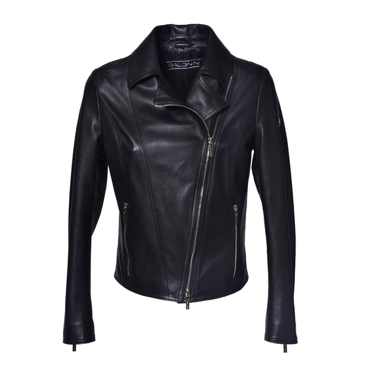 Veste noire en cuir nappa