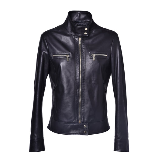 Veste noire en cuir nappa