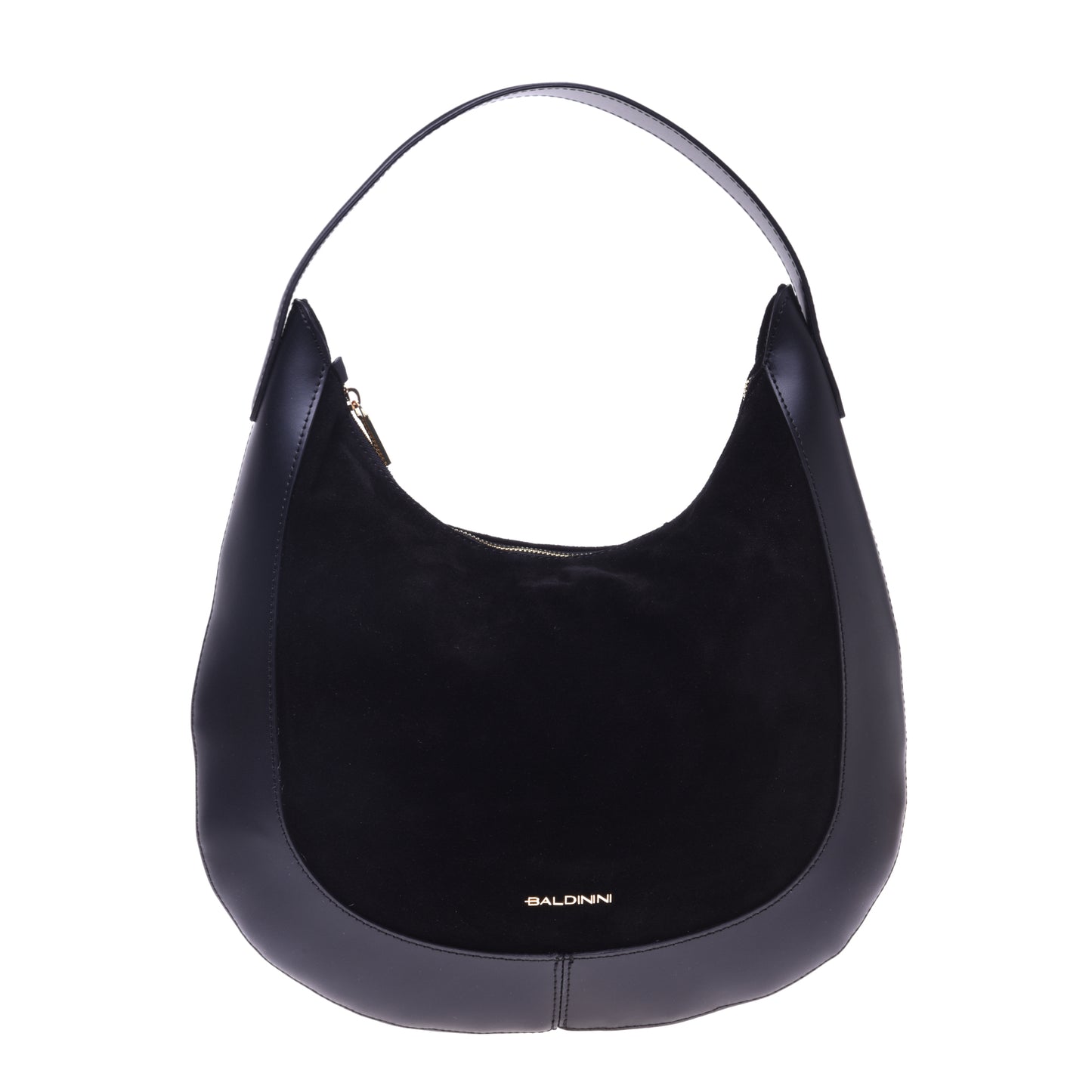 Borsa a spalla in pelle e pelle scamosciata nera