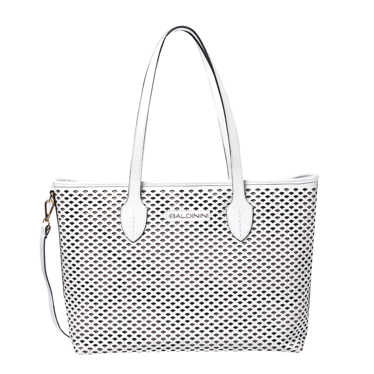 White perforated leather shopping bag