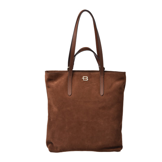Shopping bag in suede leather and brown leather