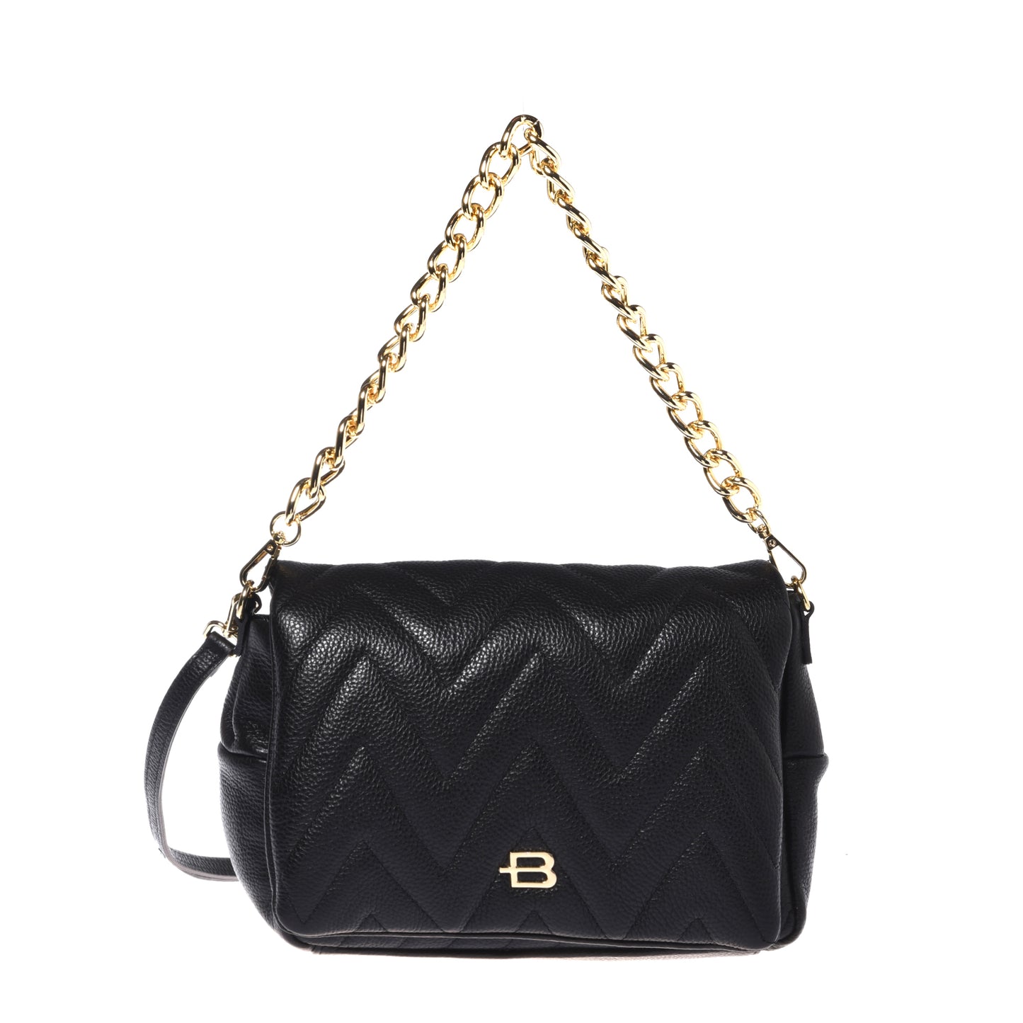Black quilted grained leather shoulder bag