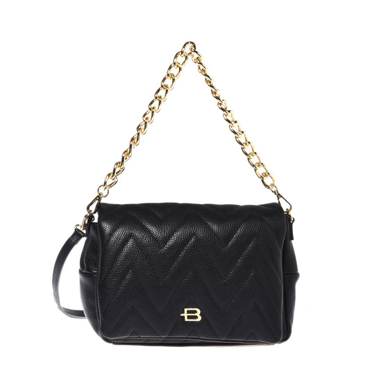 Black quilted grained leather shoulder bag