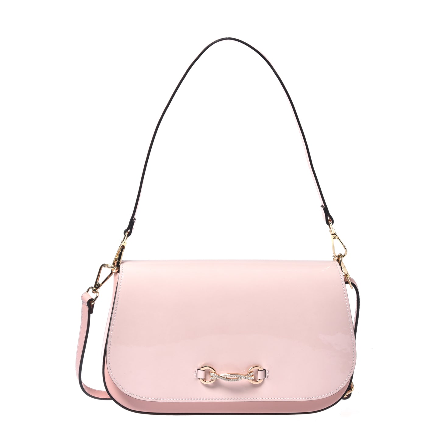 Beige patent leather and patent leather shoulder bag