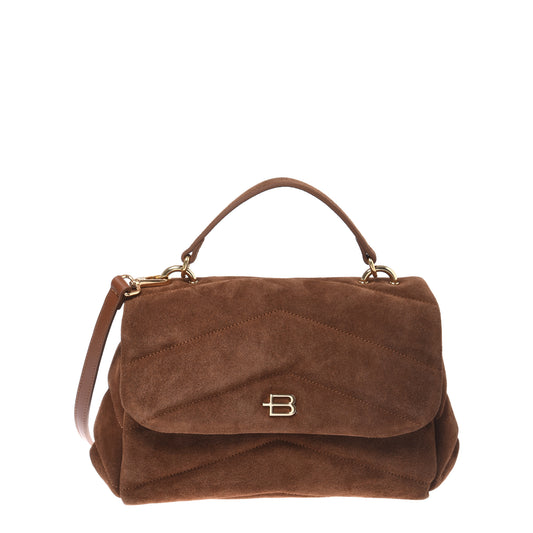 Brown quilted suede crossbody bag