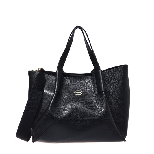 Black grained leather shoulder bag