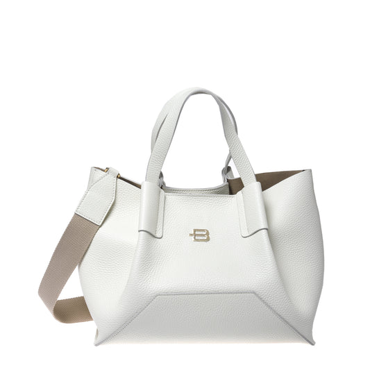 White grained leather shoulder bag